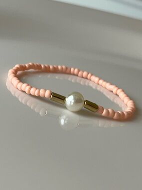 Delicate  Nude Bead
Bracelet with Pearl Accent -
Handmade Bracelet